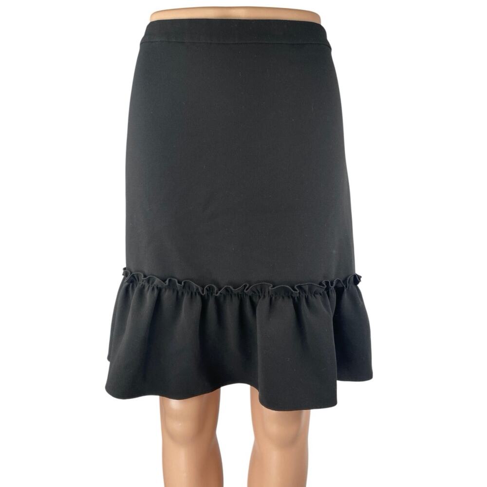 Karl Lagerfeld Women's Black Ruffle Hem Zipper Knee Length Mini A-Line Skirt 10